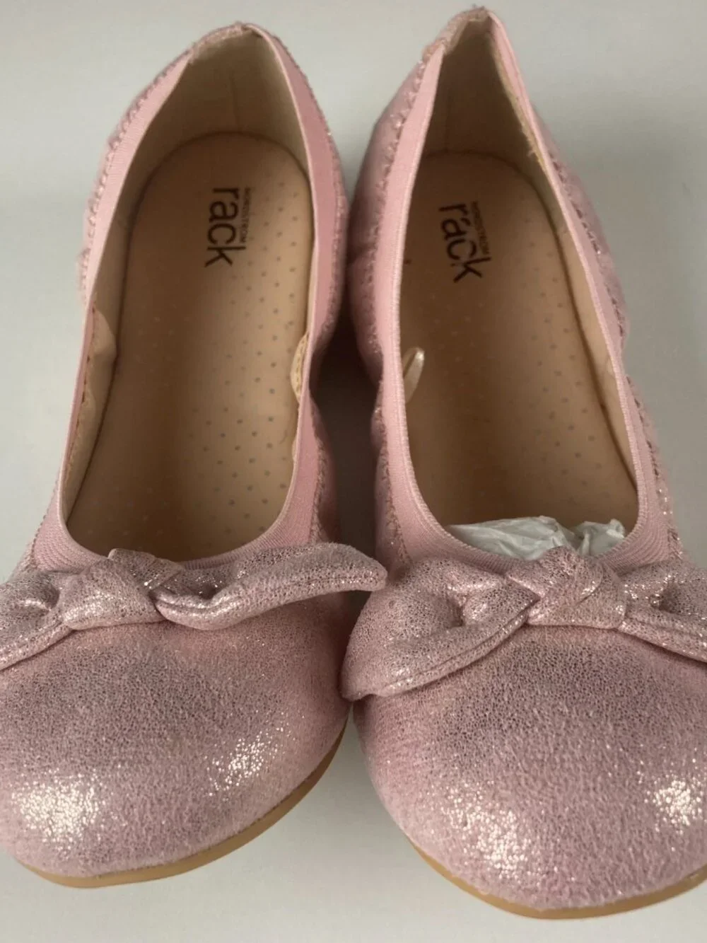Nordstrom Rack Girls Ballet Flats Pink Shimmer Bow Slip On Shoes Size 5 Youth